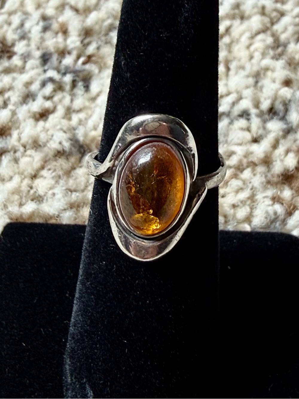 Vintage Sterling Silver Amber Oval Statement Ring